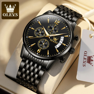 Top OLEVS Business Watch for Men Original Waterproof Luxury Stainless Steel Multifunction Chronograph Quartz Wristwatch