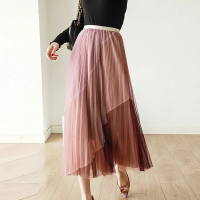 Zeolore Spring Summer Vintage Casual Tulle Skirt Women High-waisted Gauze Long Skirts Patchwork Maxi Elegant A-line Skirt QT700