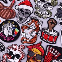 Hippie Patch Iron On Patches On Clothes Punk Skull Stripe Embroidered Patches For Clothing Slogan Patch For Clothes Badges Decor