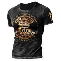 เสื้อยืดวินเทจ US Route 66สำหรับผู้ชายเสื้อยืดแขนสั้นสบายคอกลมลำลองสำหรับเสื้อยืดผู้หญิงฤดูร้อนผู้ชาย