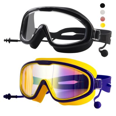 Unisex Adult HD Swimming Goggles Large Frame Waterproof Anti Fog Silicone PC Color Plating Swim Glasses with Earplug Accessories Accessories