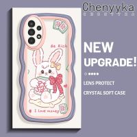 เคส Chenyyka สำหรับ Samsung กาแล็คซี่ A13 A13 5G เคส A04s ลายกระต่ายสีชมพูน่ารักสีสันสดใสลวดลายขอบครีมกันกระแทกแบบใสเคสมือถือสร้างสรรค์โปร่งใสลายกล้องถ่ายรูปเรียบง่ายฝาครอบป้องกันซิลิโคน