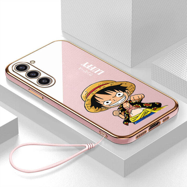 เคส-samsung-galaxy-s23-plus-case-luffy-ลักชัวรี่-6d-ซอฟท์ซิลิโคนกรอบสี่เหลี่ยมชายนี่ฟูลแบ็คปก