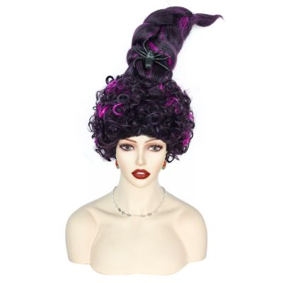 Hocus Pocus 2 Mary Sanderson Cosplay Wig Black and Purple Curly Hair Halloween Decor Witch Cosplay Costume