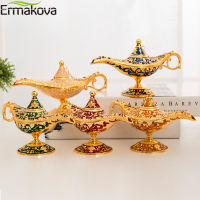 2021ERMAKOVA Large size Colorful Metal Genie Magic Lamp Retro Wishing Oil Lamp Pot Incense Burner Home Decor Collection Souvenir