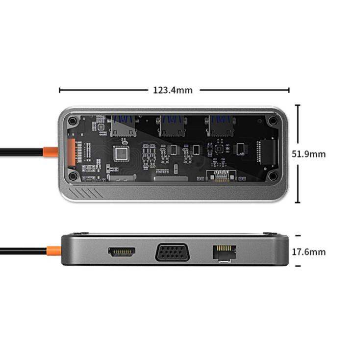 ตัวแยกอุปกรณ์เสริมสำหรับการเชื่อมต่อกับแลบทอป10-in-1รองรับฮับที่ชาร์จไฟรวดเร็ว-usb-pd3-0พอร์ตเครื่องแยกอเนกประสงค์3-5มม-พอร์ตออดิโอรองรับ-hdmi-4k-30hz