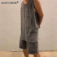 MAYCHEER  เสื้อยืดหลวมลำลองแขนกุดเสื้อกล้ามฤดูร้อนของผู้ชายสำหรับผู้ชายและผู้หญิง