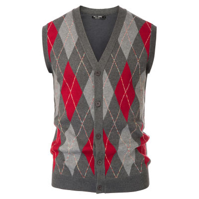 Men Sleeveless Sweater Vest Contrast Color Diamond Pattern Button Placket Soft Warm Comfortable Autumn Winter Knitwear Tops Male