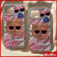 Mowin - เข้ากันได้สำหรับ เคสไอโฟน เคสไอโฟน11 เคส เคสระลอกน้ำเลเซอร์ใสเคส นิ่มกันกระแทกแมวอังกฤษน่ารักสวมแว่นกันแดดเข้ากันได้กับ i