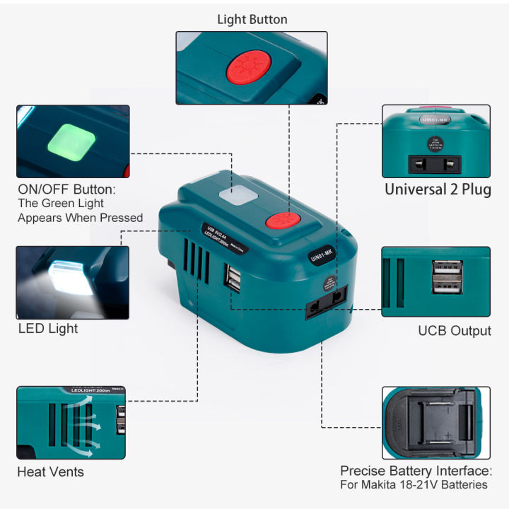 อินเวอร์เตอร์ไฟฟ้า200w-อินเวอร์เตอร์เฟสเดียวแหล่งจ่ายไฟแบบพกพาอะแดปเตอร์-usb-พร้อมไฟ-led-สำหรับแบตเตอรี่-makita