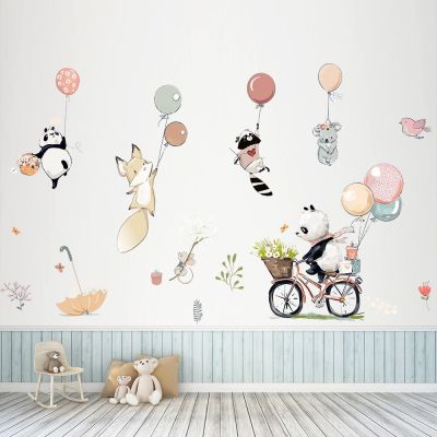 280*160cm Cartoon Animals Wall Stickers for Kids Room Lovley Panda Balloon Wallpapers Vinyl Wall Decor Bedroom House Decoration