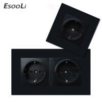 EsooLi EU เต้ารับปลั๊กไฟสำหรับบ้านสมาร์ทคู่ 16A 250V EU มาตรฐานปลั๊กไฟแผงพลาสติกสีดำ-Linqiaoe