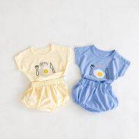 [COD] Ins childrens 2022 summer baby 0-2 years old fried egg sleeve top solid bread cute cool suit