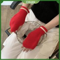 CHUAN 1Pair สีทึบทึบ ถุงมือครึ่งนิ้ว กางเกงขาสั้นแบบสั้น ทนความเย็น ถุงมืออุ่นอุ่น นุ่มนุ่มๆ ถุงมือสำหรับเขียน สำหรับผู้หญิง