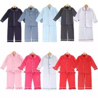 95% Cotton Boys And Girls Sibling Soft Plain Matching Pyjamas Children Winter Christmas Pajamas With Ruffle