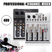 4 Channel Mixer Mini Professional Live Studio Audio Mixer USB Mixing Console DJ Stage KTV black/silver 48V 23.6*19.3cm