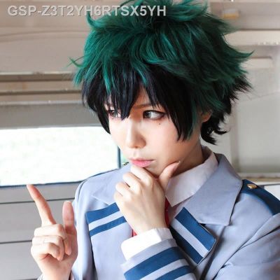 ☂สืบราชการลับ♤Peruca De Cosplay My Hero Academia Boku No Hiro Akademia Peruca Curta Izuku Midoriya Verde E Preta Resistente Ao Calor Com Ombré Faixa Boné