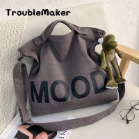 TroubleMaker ใหม่ กระเป๋าโท้ทผู้หญิง กระเป๋าสะพายข้าง พิมพ์ลายตัวอักษร ความจุมาก กระเป๋าสะพายผ้าใบลำลองทุกแบบ กระเป๋าถือ