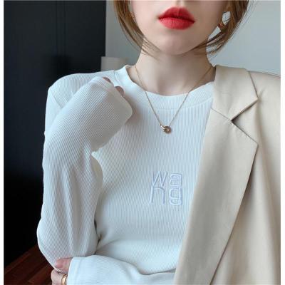 Joinyouth Brushed T-shirt Women  Autumn O Neck Long Sleeve Basic Pullover Tees Korean Embroidered Letter Bottoming Tops