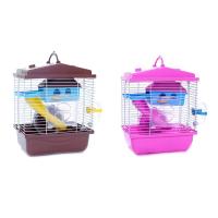 2 Pcs Pet Cage Hamster Cottage with Transparent Skylight Double Layer House for Golden Hamster Pet, Coffee &amp; Pink