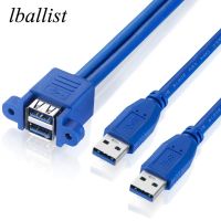 lballist Dual USB3.0 Male to Dual USB3.0 Female USB 3.0 Extension Cable with Screw Panel Mount 50cm