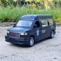 1:32 GMC SAVANA ล้อแม็กรถยนต์รุ่น D Iecasts โลหะดัดแปลงตำรวจรถหุ้มเกราะรถรุ่นแสงเสียงคอลเลกชันเด็กของเล่นของขวัญ