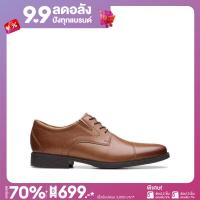 Clarks รองเท้าคัทชูผู้ชาย Whiddon Cap Dark Tan Leather 26152913 สีน้ำตาล