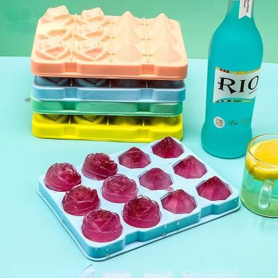 12 Grid Ice Cube Trays Rose Diamond Shape Ice Reusable Silicone Ice Cube Mold Ice Cube Trays   With Removable Lids Ice Maker Ice Cream Moulds