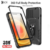 ?CSCR 360 ° ป้องกันทุกส่วนของเครื่องพร้อมฝาครอบกระจกเทมเปอร์เคสโทรศัพท์สำหรับ IPhone 14 13 12 11 Pro เกราะกันกระแทกหนักสุดๆแหวนกันชนเคสเปลือกแข็งขาตั้ง