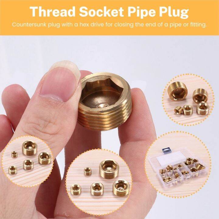 23pcs-brass-pipe-fitting-1-8-inch-1-4-inch-3-8-inch-1-2-inch-3-4-inch-npt-brass-internal-hex-thread-socket-pipe-plug-set