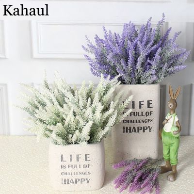 Lavender Plastic Artificial Flowers Romantic Provence Purple Bouquet with Green Decoration Leaves Wedding Home Table Fake Flower