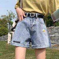 CDO แบบใหม กางเกงยีนส์ผู้หญิงเอวสูงขาสั้นสีฟ้าอ่อนแถบข้าง  denim shorts womens high waist little daisy embroidery  #299