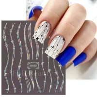 3D Holographic Silver Wave Lines Nail Sticker Decor Laser Heart Star Moon Adhesive Sliders Metal Geometry Stripe Manicure TH182 Adhesives Tape