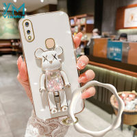 YIMia เคสโทรศัพท์นิ่มสำหรับ VIVO Y85 V9,Y67 V5S เคสมือจับสำหรับโทรศัพท์มือถือ Y77 Y95 Y93 Y91 Y71 Y91C Y76 5กรัมพร้อม V7 Y66หมีรุนแรงสีชมพูน่ารักแฟชั่นฝาครอบโทรศัพท์ TPU เคสนิ่มเคลือบอิเล็คโทรเพลท6D + สร้อยข้อมือ