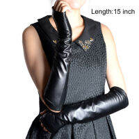 Womens Ladies Real leather Black Elbow Half-Finger gloves Fingerless semi-finger Party Evening long gloves