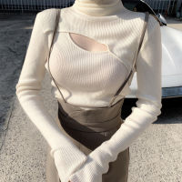 Pull Femme Jumpers Korean Temperament Wild Slim Hollow Out Turtleneck Sweater Women Sexy Long Sleeve Knit Shirt Tops Solid