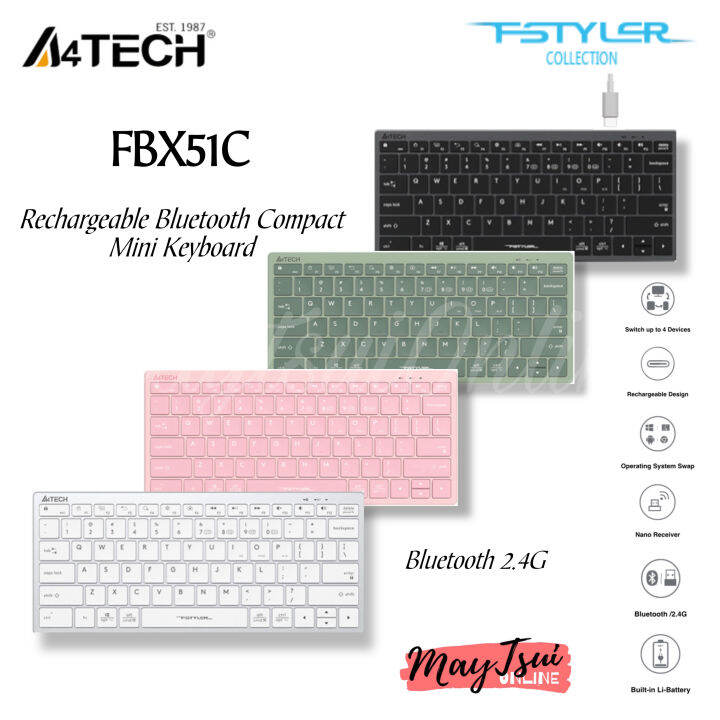 A4TECH FSTYLER FBX51C Rechargeable Bluetooth & 2.4G Wireless Compact ...