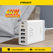 Pisen Đầu Sạc 4USB Sạc Nhanh Để Bàn PD 40W 6 Cổng Sạc Nhanh 2Type-C