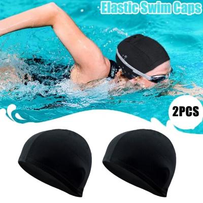 Black Single Thread 2pcs Swimming Pool Cloth Swimming Caps W7D5