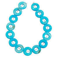 เซซี บอน ลูกปัดเปลือกหอยแท้รูปทรงโดนัทสีฟ้าเทอร์คอยส์ (Turquoise Blue Donut MOP) 28 mm (LZ-0511)