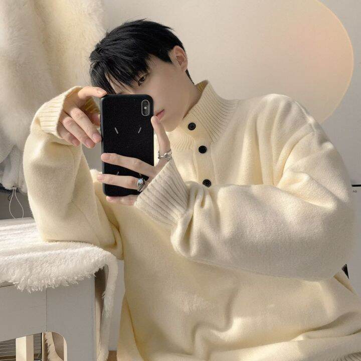 hnf531-yipinyouyou-simple-youth-popular-เสื้อแขนยาวใหม่อินเทรนด์-pullover-ผู้ชายสบายๆสีทึบ-stand-collar-ถัก-men