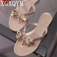 2022 Hot Sale Fashion Women Flip Flops Summer Shoes Cool Beach Rivet Big Bow Flat Sandals Jelly Shoes Sandals Girls Size 35-41