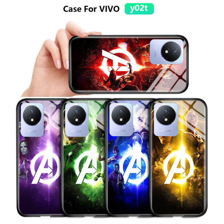 ggk-เคสโทรศัพท์สำหรับ-vivo-y02a-y02t-marvl-สำหรับเด็กผู้ชายซูเปอร์ฮีโร่สำหรับผู้ชาย-ironman-thor-กัปตันภาพยนต์อเมริกานักแสดงเคสกระจกนิรภัยมันวาวเคสคลุม