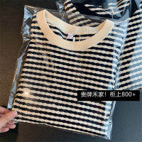 Factory Outlet Spot Er2151 Cabinet 800+ High -End Heavy WomenS All -Cotton Short -Sleeved Black And White Striped