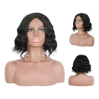 Short Wavy Bob Synthetic Wig For Woman Shoulder Length Highlight Curly Wig Ombre Colored Cosplay Wigs High Temperature Fiber