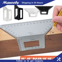 Manooby Multifunctional Layout Mitre วัดมุมไม้บรรทัด T อะลูมินัมอัลลอยไม้ Miter Scriber Multifunctional Carpenter S Square 45/90องศา Gauge การวัดมุม3D การวัดมุมเครื่องมือวัดอานรูปแบบสแควร์ Gauge