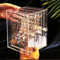High-end Acrylic Earrings Display Stand Jewelry Storage Box Dustproof Drawers Rack Holder Storage Case Transparent / Black