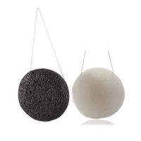 2 Pcs Konjac Konnyaku Jelly Fiber Face Makeup Wash Pad Cleaning Sponge Puff Exfoliator-White &amp; Black