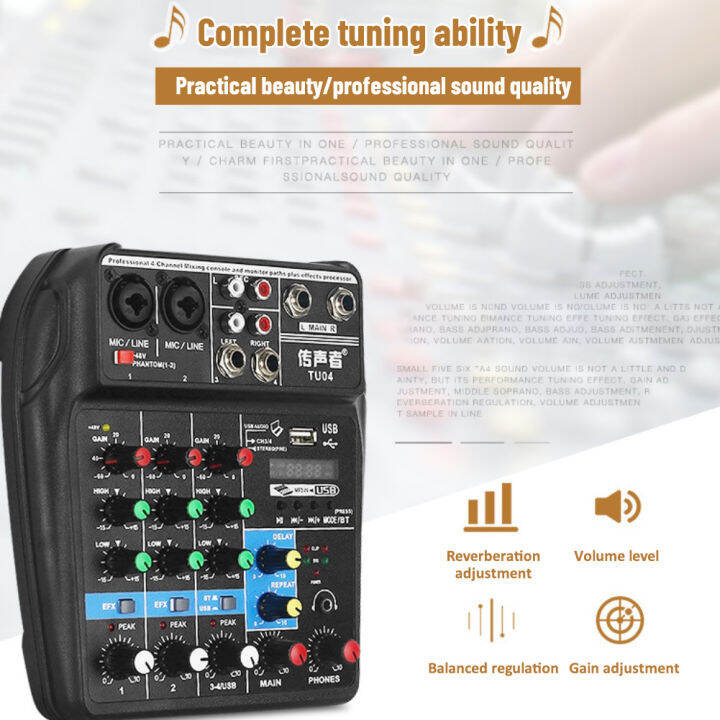 TU04 Professional 4 Channel Audio Mixer Mini Bluetooth Sound Card Digital Mixer 4way Live Stage