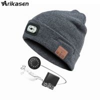 Bluetooth Headphones Unisex LED Beanie Hat Warm Knitted Cap with Light Headlamp Microphone Wireless Bluetooth Beanie Hat Gifts